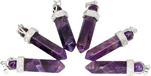 Vista 3 de TUMBEELLUWA Collares de punto de cristal, colgantes hexagonales de piedra de prisma con cadena, joyería curativa, paquete de 2, Piedra