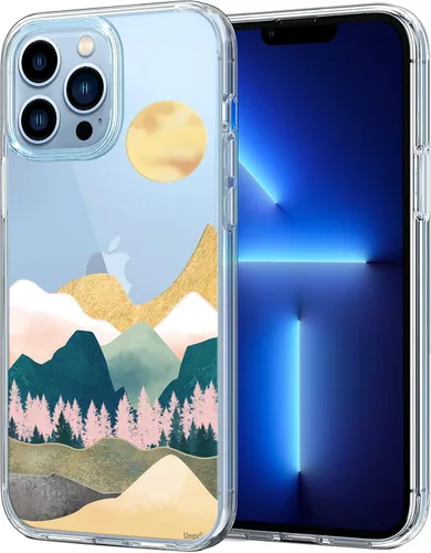 Vista 14 de Unov Funda para iPhone 14 iPhone 13, transparente con diseño, ajuste delgado, buen agarre, funda para teléfono en relieve, cubierta protectora a