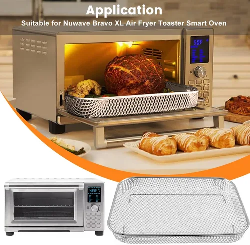Vista 3 de Cesta de repuesto para freidora de aire Nuwave Bravo XL tostadora inteligente horno, 11.5 x 9.7 pulgadas, malla antiadherente, cesta de acero
