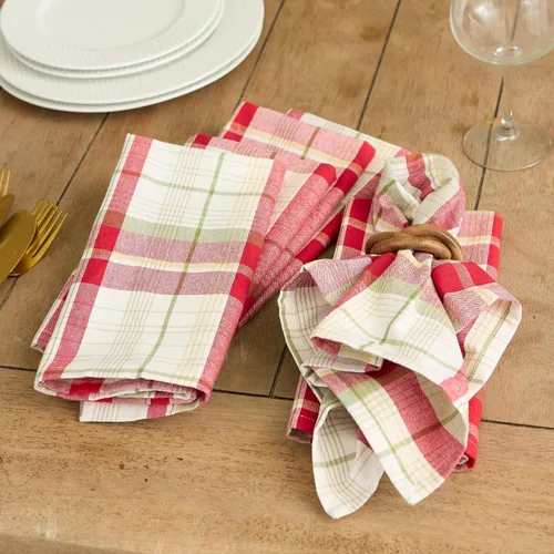 Vista 5 de DII Orchard Plaid Collection - Artículos esenciales de mesa de lino, juego de servilletas, 20x20, gris pardo/rojo, 6 piezas