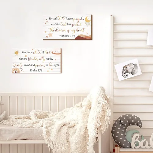 Vista 5 de Yookeer - 2 piezas de arte de pared de madera para habitación de bebé