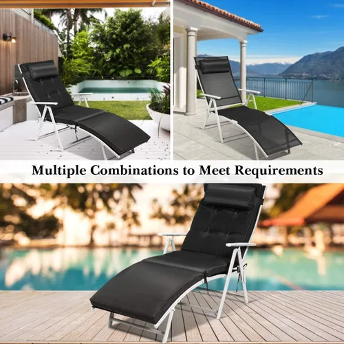 Vista 7 de COSTWAY 2 sillas reclinables plegables para exteriores, ligeras y ajustables de 7 engranajes, con almohada para el cuello, sin montaje, ideal