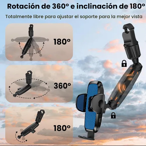 Vista 4 de Soporte para teléfono con espejo retrovisor, giratorio de 360°, compatible con todos los teléfonos celulares iPhone y Android de 4 a 7 pulgadas