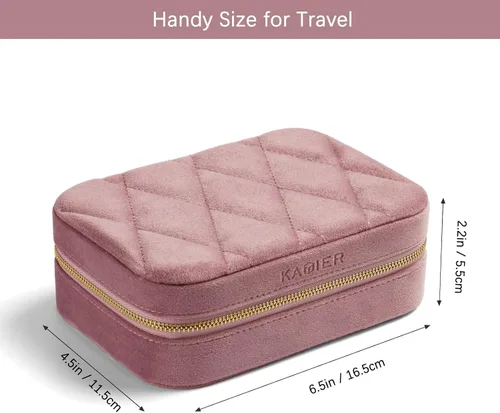 Vista 4 de KAMIER Joyeros pequeños para mujer Caja organizadora de joyería de terciopelo para aretes, anillos, collares Lindo joyero para mujeres, hombres