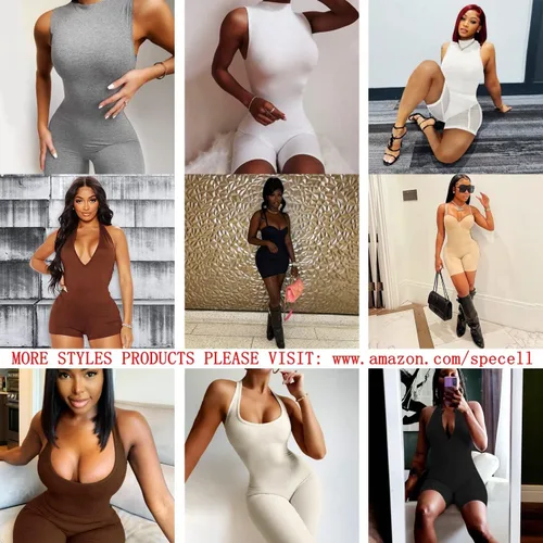 Vista 4 de Women One Piece Short Bodycon Jumpsuit,Sexy Sleeveless Sports Jumpsuit Zipper Romper Clubwear