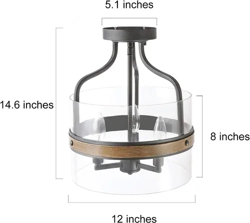 Vista 5 de KSANA Lámpara de techo semiempotrada, moderna lámpara de techo de madera sintética con pantalla de vidrio para pasillo, dormitorio, cocina, baño