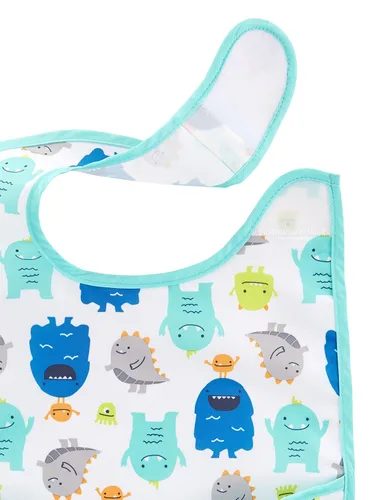 Vista 2 de Simple Joys by Carter's Paquete de 4 baberos de alimentación unisex para bebés, Azul turquesa, camión de bomberos/monstruo/rayas