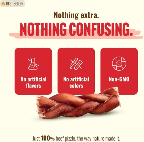 Vista 3 de Natural Farm Palitos Trenzados de Toro Sin Olor (4-5 Pulgadas, Paquete de 5) - 100% Carne de Res Alimentada con Pasto, Sin Granos, Bajos en Grasa