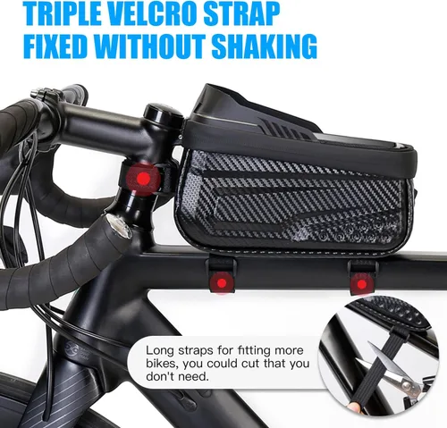 Vista 7 de Bolsa impermeable para bicicleta, correa de extensión larga, bolsa para tubo superior de menos de 6.9 pulgadas, gran capacidad, compatible