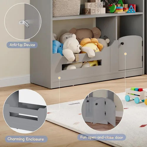 Vista 3 de GAOMON Estantería para niños, organizador de almacenamiento de juguetes con tapa abatible y cubículo, estanterías de madera para niños aptas
