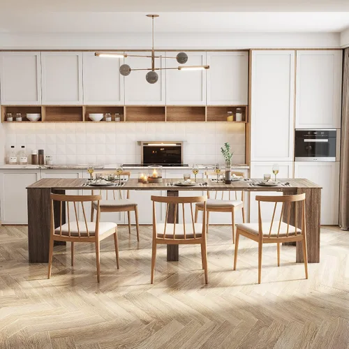 Vista 3 de Mesa de comedor plegable de madera expandible para espacios pequeños, mesa de comedor extensible para ahorro de espacio, mesa de cocina rectangular