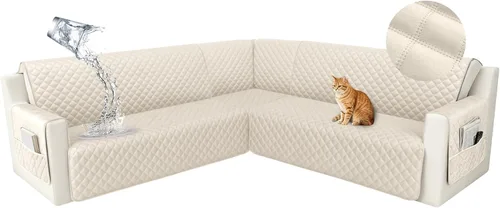 Vista 52 de HDCAXKJ Funda seccional de esquina impermeable para sofá de terciopelo en forma de L, fundas para sofá para mascotas, perros, suaves, resistentes