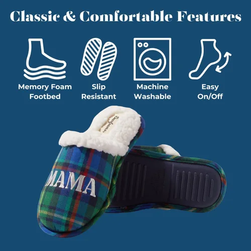 Vista 5 de Dearfoams - Pantuflas de Navidad para mujer, para mamá, linda pantuflas a juego para pijamas familiares, con texto en inglés Mama Bear (mamá osa)