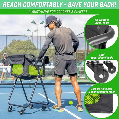 Vista 4 de GoSports Carrito de pelotas con ruedas: carrito portátil con capacidad para 140 pelotas de pickleball o 175 pelotas de tenis