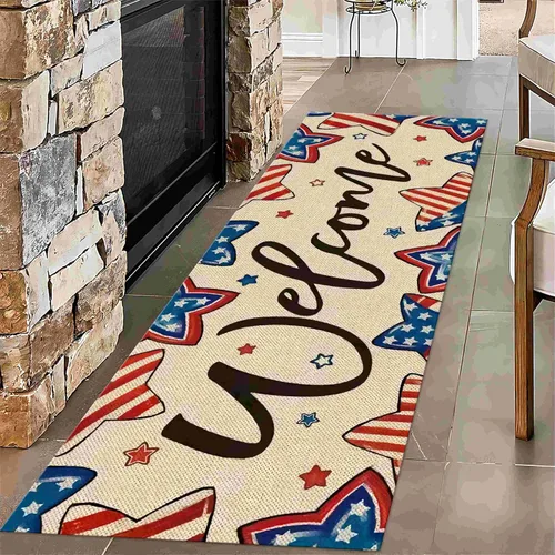 Vista 12 de Alfombra vintage con bandera estadounidense, 1.3 x 7 pies, diseño de estrellas y bandera estadounidense del Día de la Independencia, alfombra
