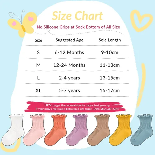 Vista 5 de Witwot Calcetines tobilleros con volantes para bebés y niñas, calcetines de algodón para vestir de 6M a 7 años