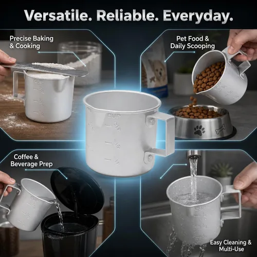 Vista 7 de Better Houseware Taza medidora, taza medidora de metal de 8 onzas con mango y labio de vertido para líquido con marcas de fácil lectura para cocinar