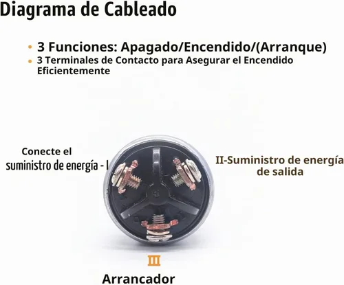 Vista 4 de mankk Interruptor de encendido de 3 cables con llave de 12 V, interruptor universal de arranque de motor, apagado/encendido (arranque), 3 posiciones