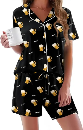 Vista 22 de Ekouaer - Conjunto de pijamas de manga corta para mujer, con botones, suave, 2 piezas, conjuntos de descanso, tallas XS-XXXL Verde Aqua