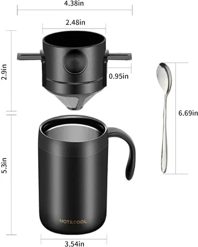 Vista 2 de Juego de cafetera de campamento de 16.5 onzas, cafetera portátil de acero inoxidable 304, cafetera de camping para exteriores, viajes, hogar