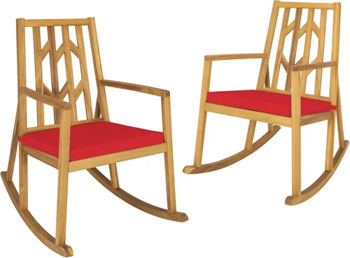 Vista 10 de Tangkula Mecedora de madera de acacia para patio, con cojín extraíble de alta densidad, resistente a todo tipo de clima, base equilibrada, perfecta