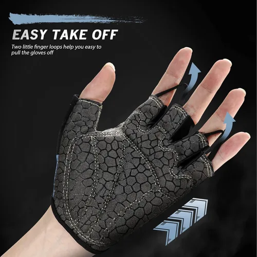 Vista 3 de Guantes de bicicleta para hombres y mujeres con almohadilla antideslizante que absorbe los golpes, guantes de ciclismo ligeros de medio dedo