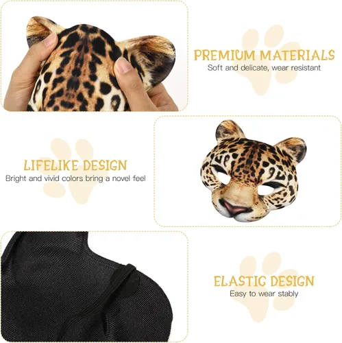 Vista 7 de Abaodam Máscara de media cara de leopardo – Máscara de cosplay de animales de gato – Suministros para fiestas de carnaval de Halloween