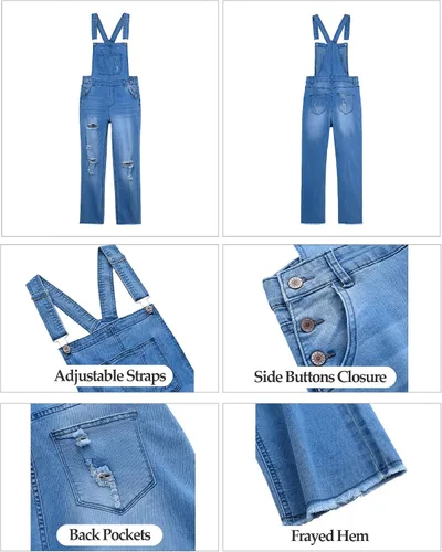 Vista 4 de Luvamia - Overol de mezclilla con pechera para mujer, de diseño informal, elástico y ajustable