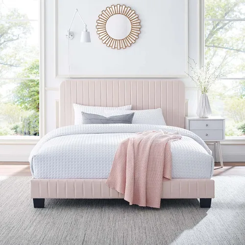 Vista 12 de Modway Celine - Cama con plataforma de terciopelo copetudo y alto rendimiento con canal en color rosa polv