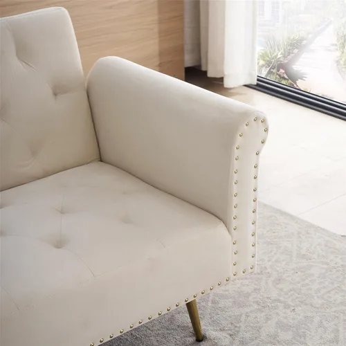 Vista 6 de Sofá cama tapizado de terciopelo, sofá cama convertible con dos almohadas para sala de estar, dormitorio, oficina en casa (beige)