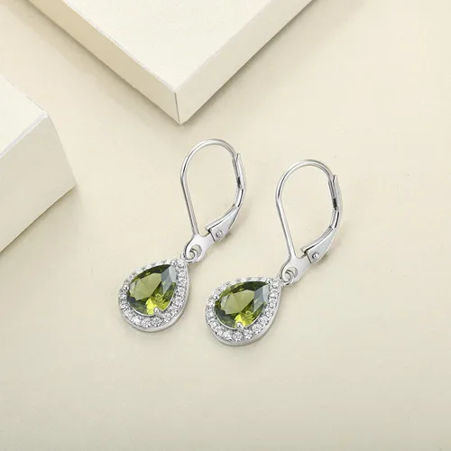 Vista 5 de YL Pendientes colgantes de plata de ley 925 para mujer, aretes de plata de ley 925, aretes de halo de lágrima y piedras preciosas de joyería, Metal