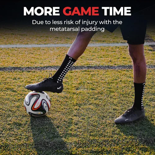 Vista 15 de MediCaptain Calcetines de fútbol con acolchado metatarsiano Calcetines de fútbol antideslizantes con protección acolchada para los pies para Negro
