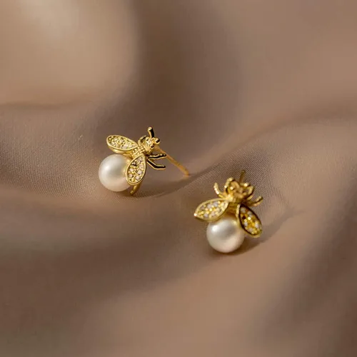 Vista 4 de Reffeer Aretes de plata de ley 925 maciza para mujeres, adolescentes, abejas, aretes tipo dormilona