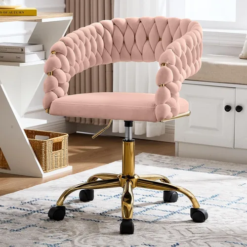 Vista 12 de NIOIIKIT Silla tejida para oficina en casa, silla giratoria de terciopelo Negro
