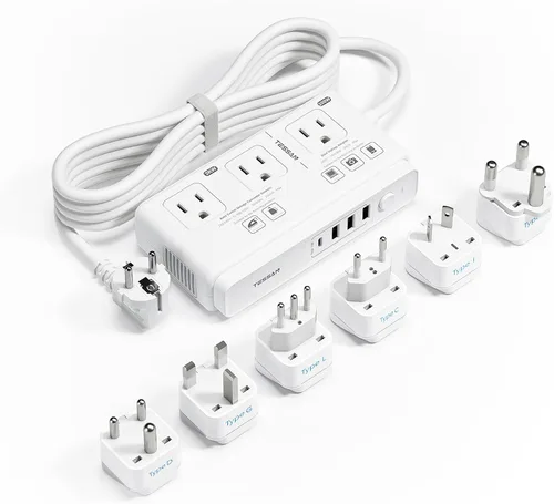 Vista 8 de TESSAN Convertidor de voltaje de 220V a 110V para viajes con 4 puertos USB (1 USB C), 3 tomas de corriente AC y adaptador de corriente internacional