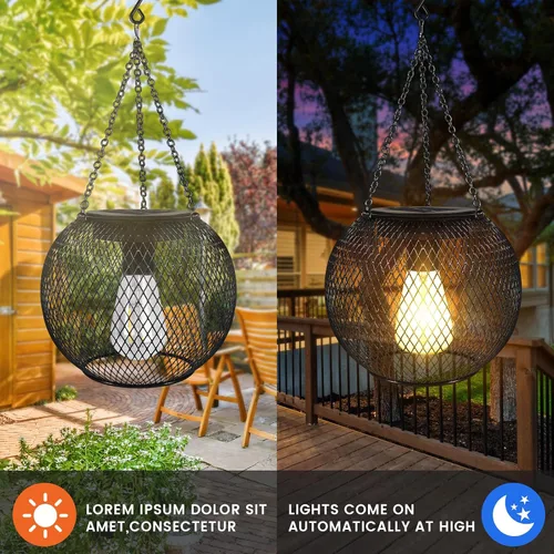 Vista 3 de Luces solares para exteriores, farol solar colgante retro de metal exterior, decorativo, impermeable, faroles solares para patio, jardín, camino