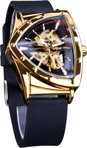 Vista 8 de FORSINING Relojes de esqueleto para hombre, reloj mecánico automático con esfera triangular, relojes de cuerda automática luminiscentes, pulsera