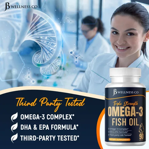 Vista 5 de Aceite de pescado Omega 3 Triple Strength 3750 mg - EPA y DHA - Más de 3000 mg de ácidos grasos omega-3 - 1350 mg EPA + 900 mg DHA - Los mejores