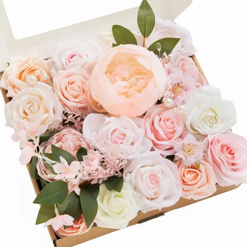Vista 29 de Ling's moment Caja de flores artificiales de color rosa, sorbete tropical Grn-sorbete Tropical