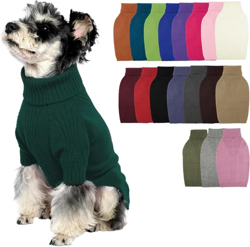 Vista 69 de IECOii Suéter de perro salchicha de cuello alto para perros pequeños, medianos y hembras, elástico y transpirable, abrigo de punto cálido, para Negro