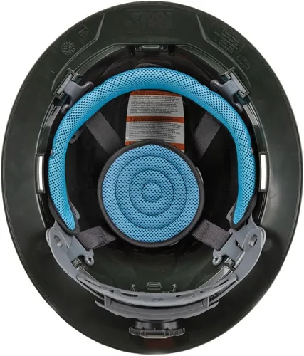 Vista 9 de Casco duro Klein Tools, con borde completo no ventilado, patrón KARBN premium, Clase E, probado hasta 20kV, banda acolchada que absorbe el sudor