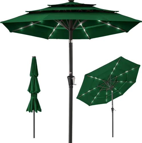 Vista 24 de Best Choice Products - Sombrilla solar de 10 pies de 3 niveles para patio, sombrilla de sol para exteriores, mercado, patio trasero, terraza, junto