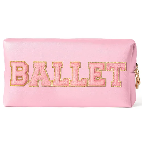 Vista 9 de Y1tvei Preppy Patch SKIN Letra Blanca Rosa Bolsa de Aseo para Cosméticos de Piel Sintética Bolsa de Maquillaje Portátil Bolsa de Almacenamiento