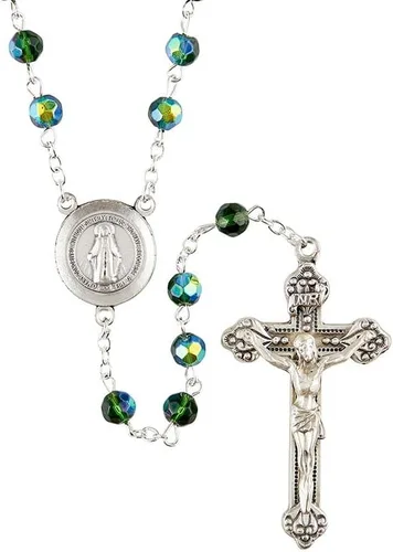 Vista 2 de Elysian Gift Shop Rosario religioso de plata italiana con cuentas de cristal pulido de fuego de Praga de 0.236in y colgante de medalla milagrosa