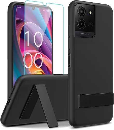 Vista 9 de Funda de teléfono compatible con Alcatel 1 2021 (5.0 pulgadas) con protector de pantalla de cristal, [3 formas de soporte] Funda protectora