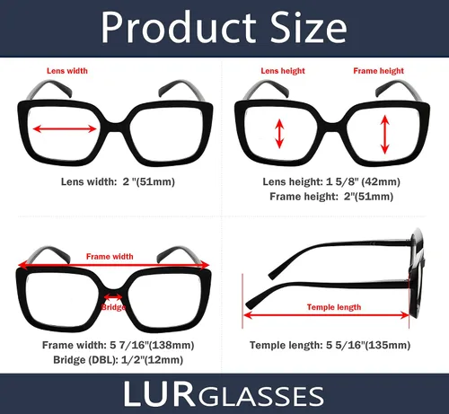 Vista 6 de LUR Lentes para mujer, montura grande, 4 pares de lentes elegantes para lectores