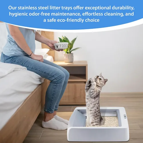 Vista 7 de Bandeja de arena reutilizable de acero inoxidable compatible con cajas de arena autolimpiantes para gatos sin cuchara Petsafe – Nunca absorbe