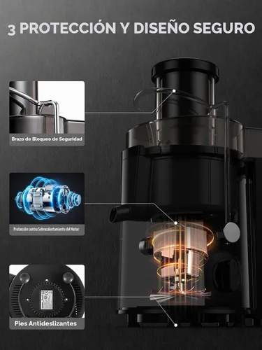 Vista 8 de Máquinas de exprimir, exprimidor HOUSNAT para frutas y verduras enteras con ajuste de 3 velocidades, versión mejorada con motor de 400 W