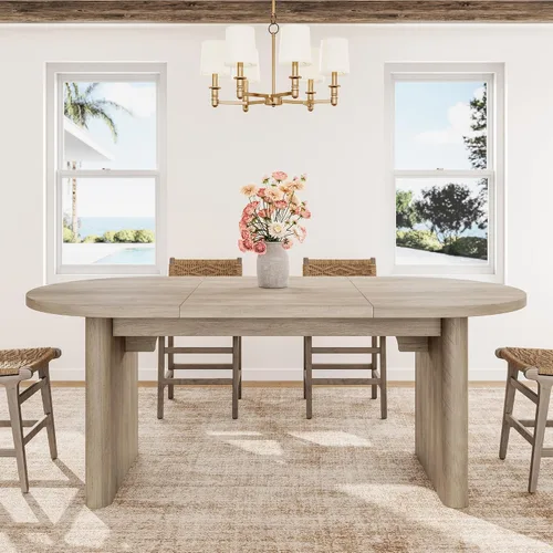 Vista 8 de GarveeHome 63" Long Oval Dining Table with Wooden Base for 4-6 People