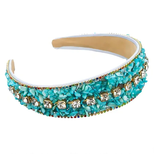 Vista 19 de Diademas turquesa para mujeres y niñas, banda ancha antideslizante para la cabeza, bandas para la cabeza con nudo superior, diadema de perlas de Azul
